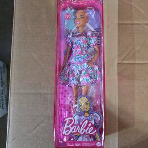 Barbie Fashionistas Doll #150 with No-Hair Look Wearing Pink Floral Dress, White